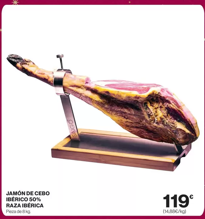 Oferta de Jamón De Cebo Ibérico 50% Raza Ibérica por 119€ en Supercor