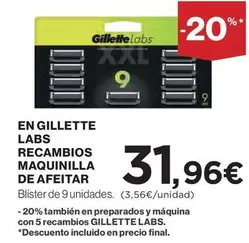 Oferta de Gillette - En Labs Recambios Maquinilla De Afeitar por 31,96€ en Hipercor