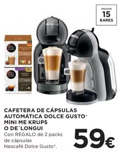 Oferta de Krups - Cafetera De Cápsulas Automática Dolce Gusto Mini Me  O De'Longui por 59€ en Hipercor