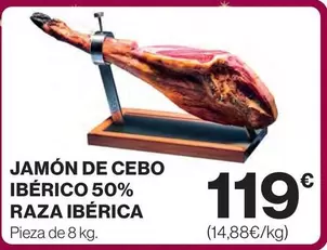 Oferta de Jamón De Cebo Ibérico 50% Raza Ibérica por 119€ en Hipercor