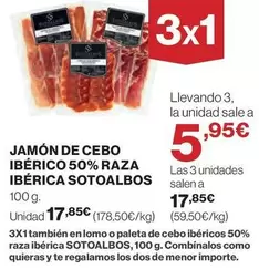 Oferta de Sotoalbos - Jamón De Cebo Ibérico 50% Raza Ibérica  por 17,85€ en Hipercor