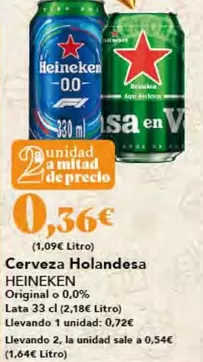 Oferta de Heineken - Cerveza Holandesa por 0,36€ en Gadis