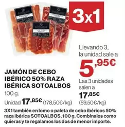 Oferta de Sotoalbos - Jamón De Cebo Ibérico 50% Raza Ibérica Sotoalbos por 17,85€ en El Corte Inglés