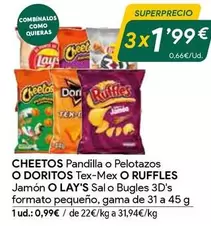 Oferta de Cheetos -  Pandilla O Pelotazos O Doritos Tex-mex O Ruffles Jamon O Sal O Bugles 3d's por 1,99€ en Masymas