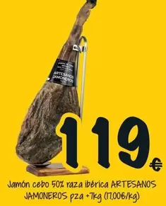 Oferta de Artesanos Gardel - Jamón Cebo 50% Raza Ibérica por 119€ en Cash Fresh