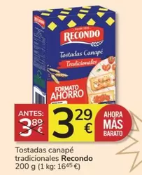 Oferta de Recondo - Tostadas Canape Tradicionales por 3,29€ en Consum