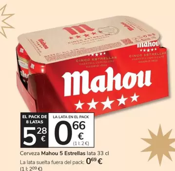 Oferta de Mahou - Cerveza 5 Estrellas por 0,66€ en Consum