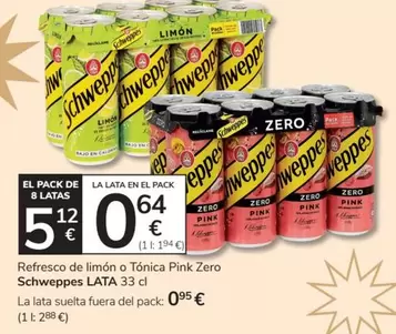 Oferta de Schweppes - Refresco De Limón O Tonica Pink Zero por 0,95€ en Consum