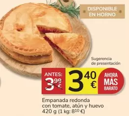 Oferta de Mas - Empanada Redonda Con Tomate, Atun Y Huevo por 3,4€ en Consum