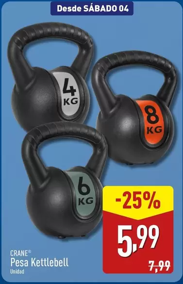 Oferta de Crane - Pesa Kettlebell por 5,99€ en ALDI