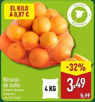 Oferta de Naranja De Zumo por 3,49€ en ALDI