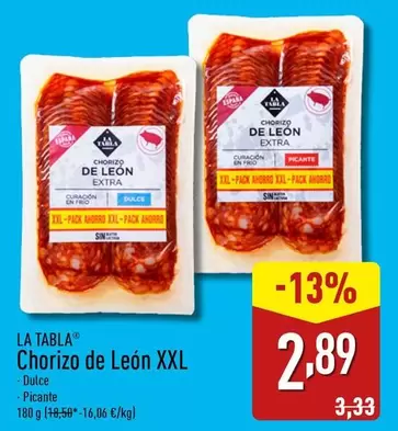 Oferta de La Tabla - Chorizo De Leon Xxl por 2,89€ en ALDI