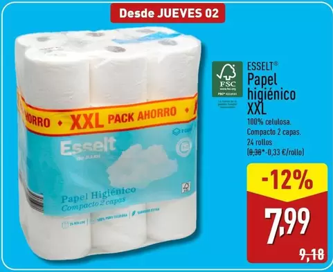 Oferta de Esselt - Papel Higienico XXL por 7,99€ en ALDI