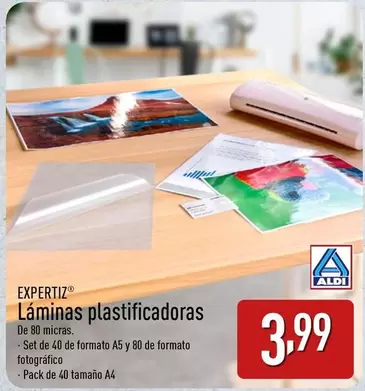 Oferta de Expertiz - Laminas Plastificadoras por 3,99€ en ALDI