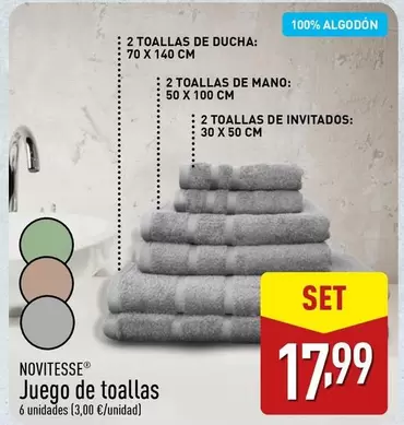 Oferta de Novitesse - Juego De Toallas por 17,99€ en ALDI