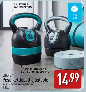 Oferta de Crane - Pesa Kettlebell Ajustable por 14,99€ en ALDI