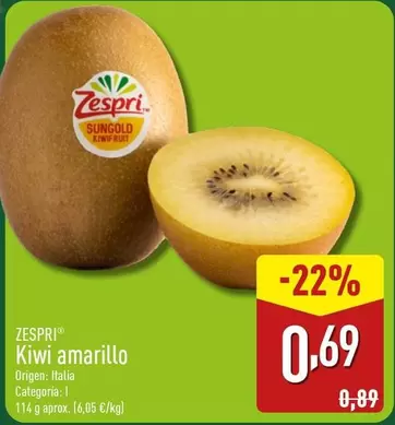 Oferta de Zespri - Kiwi Amarillo por 0,69€ en ALDI