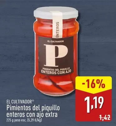 Oferta de El Cultivador - Pimientos Del Piquillo Enteros Con Ajo Extra por 1,19€ en ALDI