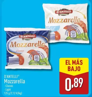 Oferta de D'Antelli - Mozzarella por 0,89€ en ALDI