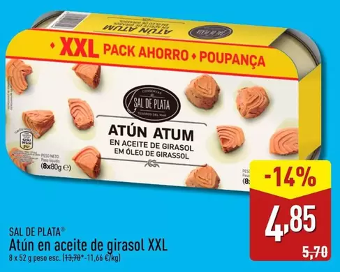 Oferta de Sal De Plata - Atun En Aceite De Girasol XXL por 4,85€ en ALDI