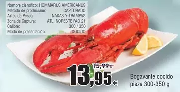 Oferta de Bogavante Cocido por 13,95€ en Froiz