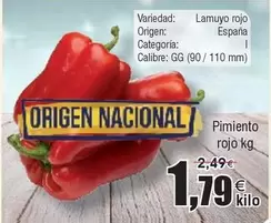 Oferta de Origen - Pimiento Rojo por 1,79€ en Froiz