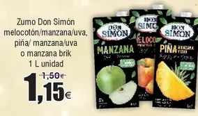 Oferta de Don Simón - Zumo Don Simon Melocoton/manzana/uva, Pina/ Manzana/uva O Manzana Brik por 1,15€ en Froiz