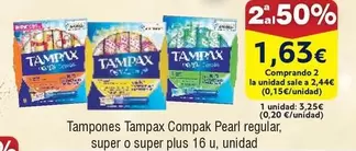 Oferta de Tampax - Tampones Compak Pearl Regular por 3,25€ en Froiz