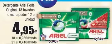 Oferta de Ariel - Detergente Pods Original 18 Lavados O Extra Poder 12 U Unidad por 4,95€ en Froiz