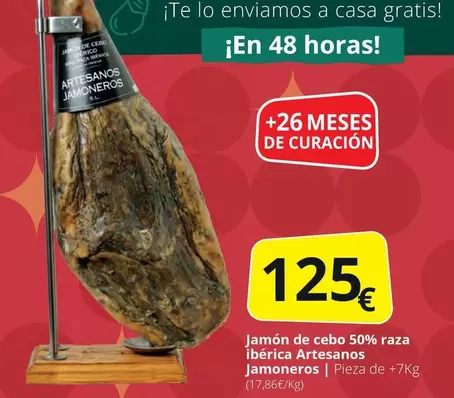 Oferta de Jamón De Cebo 50% Raza Ibérica Artesanos Jamoneros por 125€ en Supermercados MAS