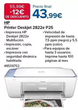 Oferta de HP - Printer Deskjet 2822e P25 por 43,99€ en Costco