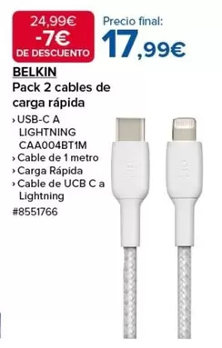 Oferta de Belkin - Pack 2 Cables De Carga Râpida por 17,99€ en Costco