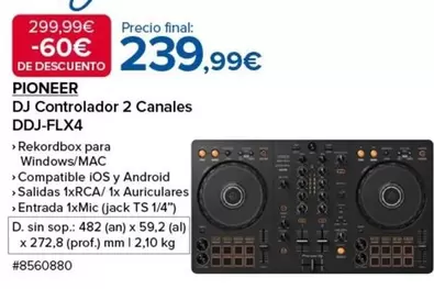 Oferta de Pioneer - Dj Controlador 2 Canales Ddj-flx4 por 239,99€ en Costco