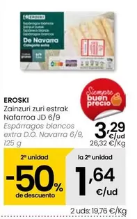 Oferta de Eroski - Esparragos Blancos Extra D.O.Navarra 6/9 por 3,29€ en Eroski