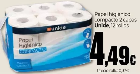 Oferta de Unide - Papel Higiénico Compacto 2 Capas por 4,49€ en UDACO