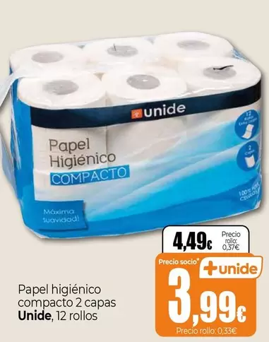 Oferta de Unide - Papel Higiénico Compacto 2 Capas por 4,49€ en Unide Supermercados