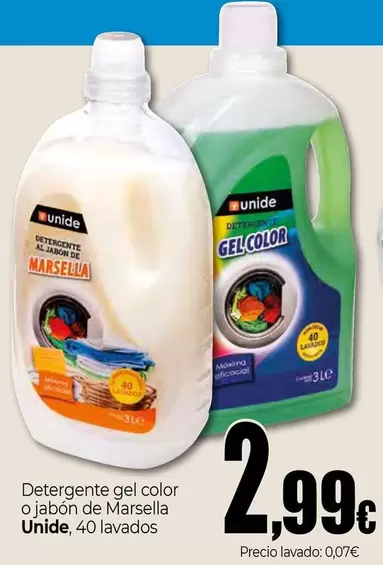 Oferta de Unide - Detergente Gel Color O Jabón De Marsella por 2,99€ en Unide Supermercados