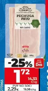 Oferta de Dia Nuestra Alacena - Pechuga De Pavo 92% Carne Corte Charcutero por 1,72€ en Dia