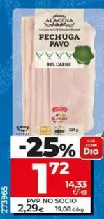 Oferta de Dia Nuestra Alacena - Pechuga De Pavo 92% Carne Corte Charcutero por 1,72€ en Dia