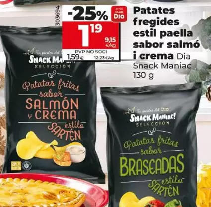 Oferta de Dia Snack Maniac - Patatas Fritas Salmon & Crema por 1,19€ en Dia