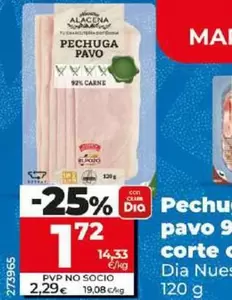 Oferta de Dia Nuestra Alacena - Pechuga De Pavo 92% Carne Corte Charcutero por 1,72€ en Dia