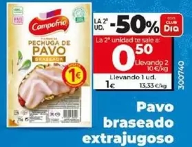 Oferta de Campofrío - Pavo Braseado Extrajugoso En Lonchas por 1€ en Dia