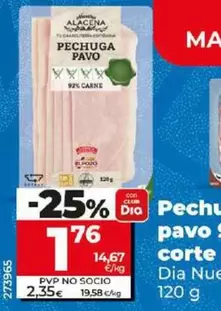 Oferta de Dia Nuestra Alacena - Pechuga De Pavo 92% Carne Corte Charcutero por 1,76€ en Dia