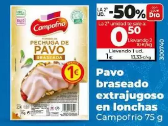 Oferta de Campofrío - Pavo Braseado Extrajugoso En Lonchas por 1€ en Dia