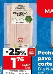 Oferta de Dia Nuestra Alacena - Pechuga De Pavo 92% Carne Corte Charcutero por 1,76€ en Dia