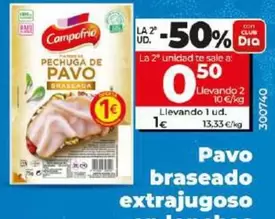 Oferta de Campofrío - Pavo Braseado Extrajugoso En Lonchas por 1€ en Dia