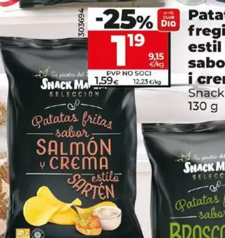 Oferta de Dia Snack Maniac - Patatas Fritas Estilo Sarten Sabor Salmon & Crema por 1,19€ en Dia