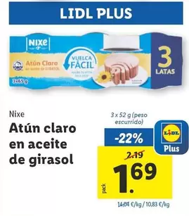 Oferta de Nixe - Atun Claro En Aceite De Girasol por 1,69€ en Lidl