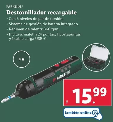 Oferta de Parkside - Destornillador Recargable por 15,99€ en Lidl