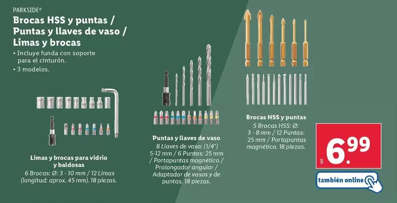 Oferta de Parkside - Brocas HSS Y Puntas / Puntas Y Llaves De Vaso / Limas Y Brocas por 6,99€ en Lidl